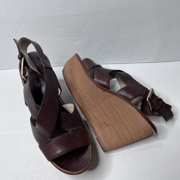 Michael Kors Brown Leather Platform Wedge Sandals Shoes Women’s Size 7 M - Picture 1 of 10